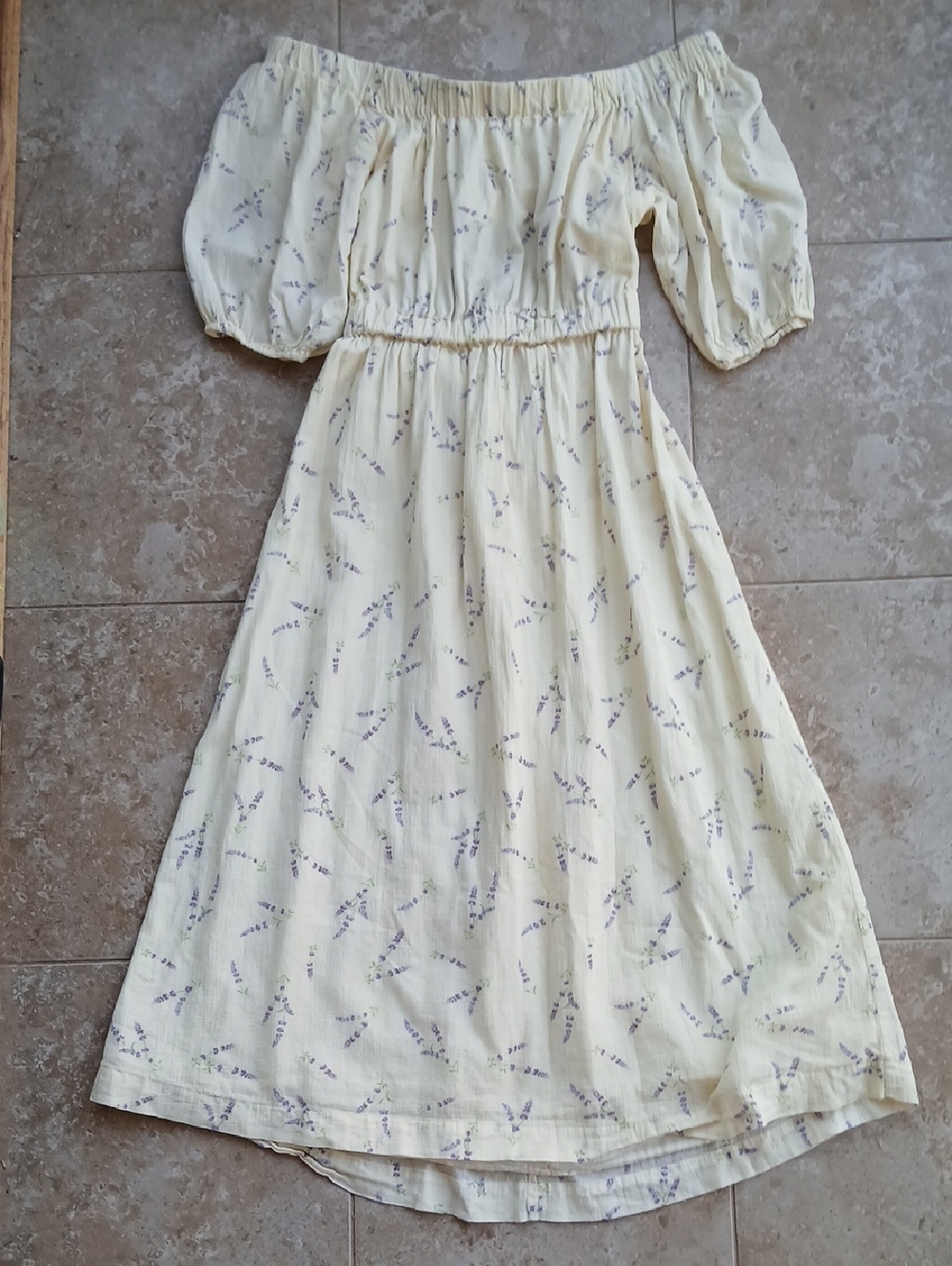 H&M Floral Print Off-Shoulder Midi Dress with Lavender Print